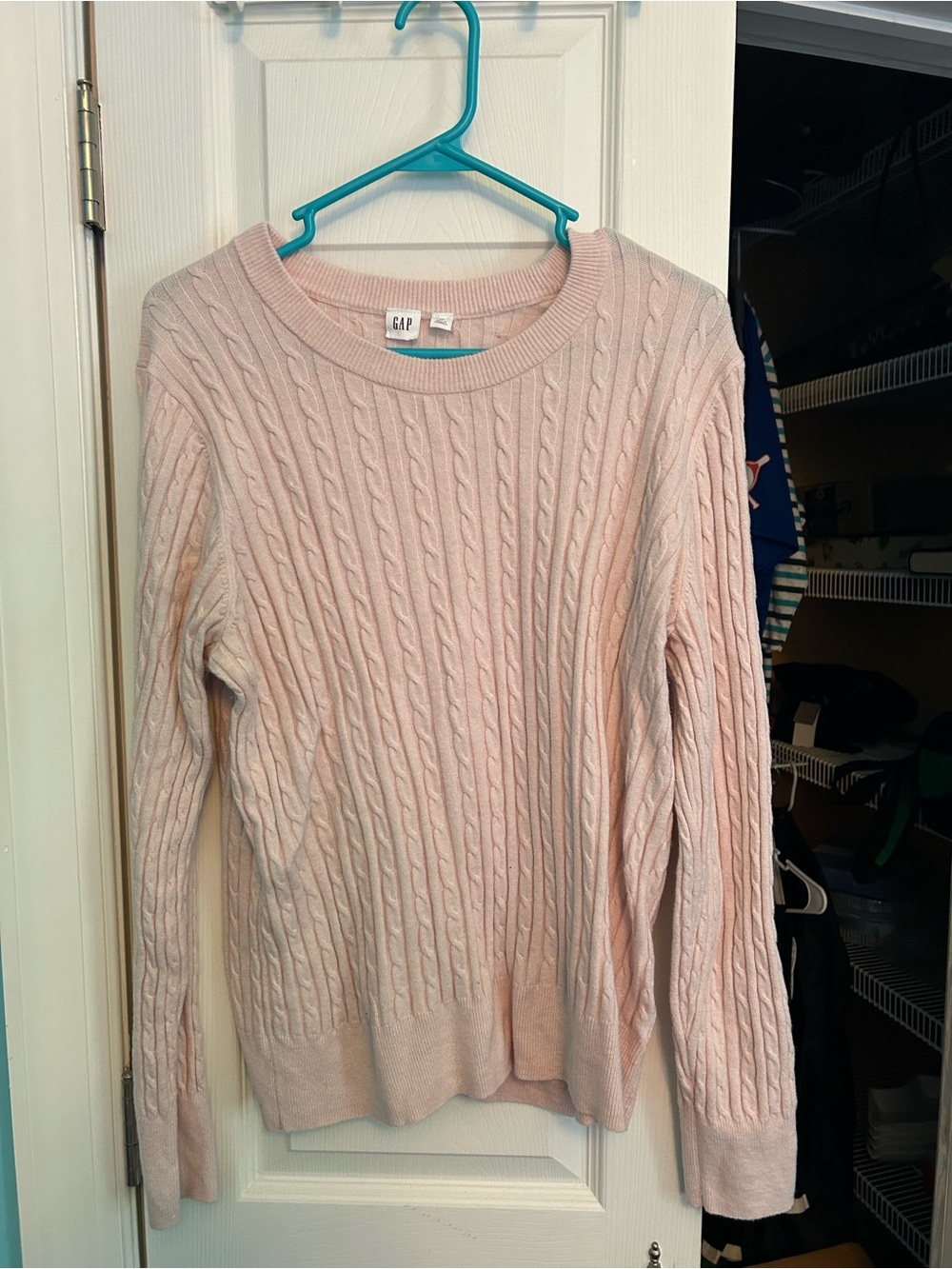 GAP Women's Cable Knit Crewneck Sweater - Light Pink
